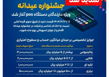 جشنواره عیدانه باشگاه مشتریان پست بانک ایران ویژه دارندگان دستگاه پوز با جوایز ویژه آغاز شد