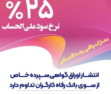 انتشار اوراق گواهی سپرده خاص از سوی بانک رفاه کارگران تداوم دارد